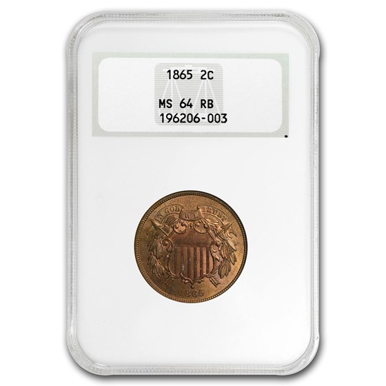 1865 Two Cent Piece MS-64 NGC (Red/Brown) 1865 Two Cent Piece MS-64 NGC (Red/Brown)